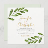 Aquarelle Verdure Carré Mariage Invitations (Devant / Derrière)