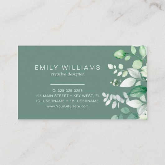 Aquarelle Verdure Carte de visite Floral (Dos)