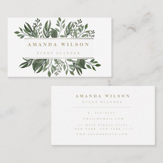 Aquarelle Verdure Carte de visite moderne (Devant / Derrière)