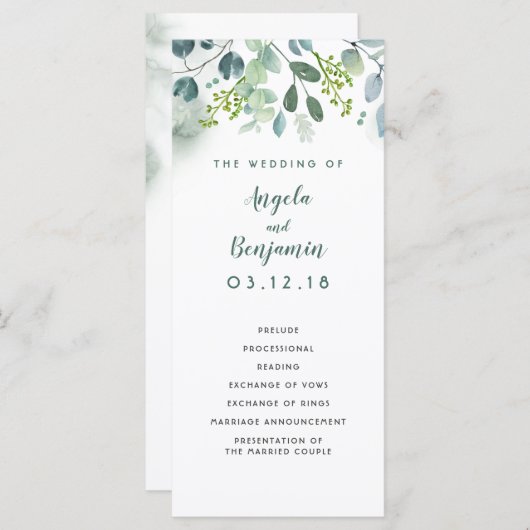 Aquarelle Verdure Élégants Programmes de mariage (Devant / Derrière)