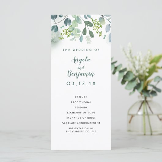 Aquarelle Verdure Élégants Programmes de mariage (Debout devant)