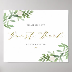 Aquarelle Verdure et Fleurs blanches Livre d'or