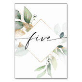 Aquarelle Verdure et or Numéros de table Cinq (Dos)