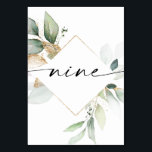 Aquarelle Verdure et or Numéros de table Neuf<br><div class="desc">Ce modèle de numéro de table présente un agencement élégant de verdure d'eucalyptus et une police de script minimale. Cliquez sur le bouton "Cliquez pour customiser plus loin" pour modifier la couleur du texte de script et la couleur arrière - plan. Voir la collection entière pour plus d'articles correspondants !...</div>