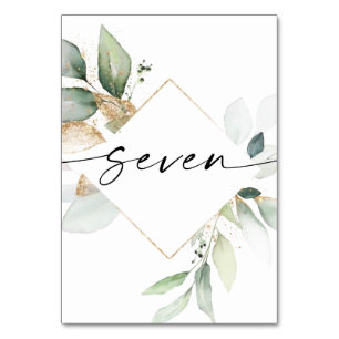 Aquarelle Verdure et or Numéros de table Sept