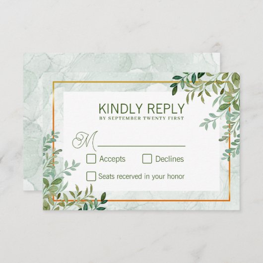 Aquarelle verdure feuillage feuille mariage rsvp (Devant / Derrière)