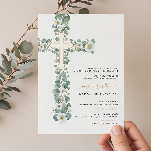 Aquarelle Verdure Floral Baptême Invitation