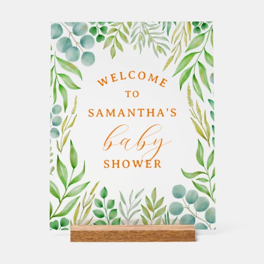 Aquarelle Verdure Foliage Baby shower Bienvenue (Recto)