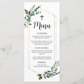 Aquarelle Verdure Gold Cross Baptism Menu (Devant)