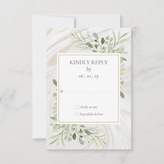 Aquarelle Verdure Marbre Swirl Wedding RSVP (Devant)