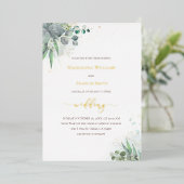 aquarelle verdure mariage Foil Invitation (Debout devant)