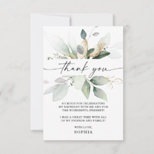 Aquarelle Verdure Or Carte de remerciements d'anni