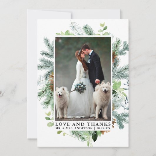 Aquarelle Verdure Pine Love Merci Mariage (Devant)