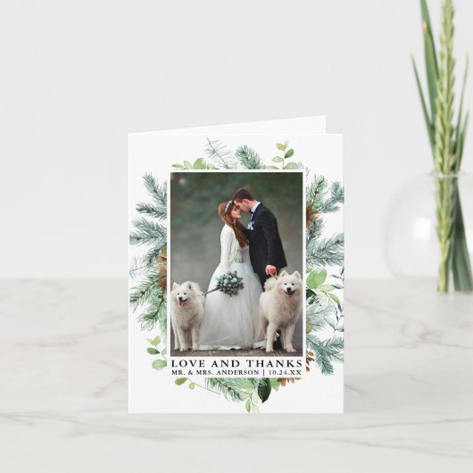 Aquarelle Verdure Pine Love Merci Mariage Note (Devant)