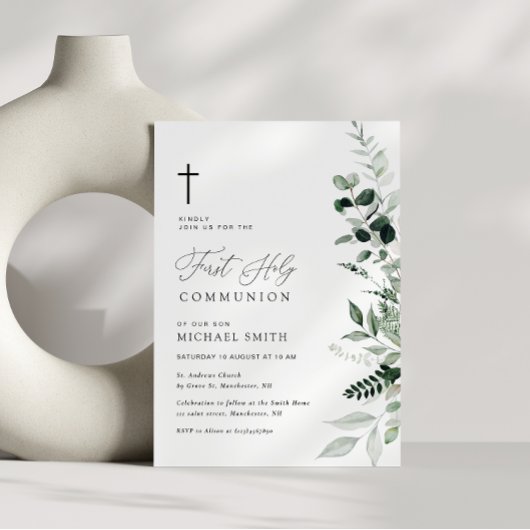 aquarelle verdure première communion invitation