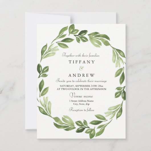 Aquarelle Verdure Printemps Invitation de mariage (Devant)