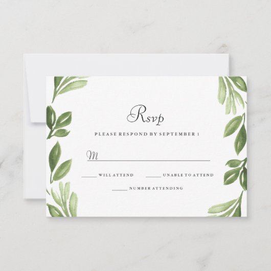 Aquarelle Verdure Printemps Mariage RSVP Invitatio (Devant)