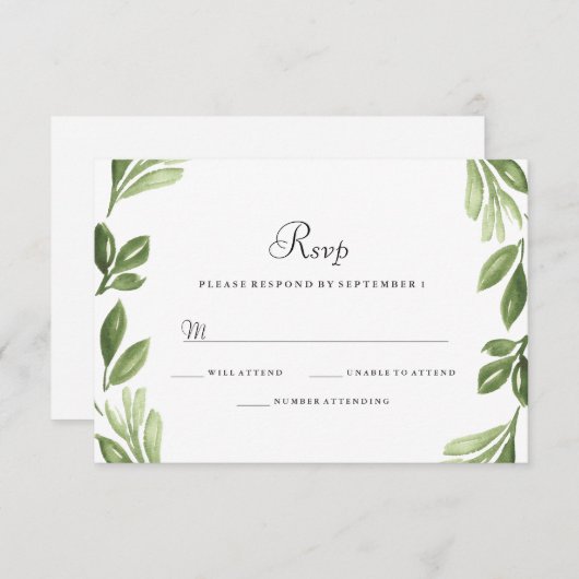 Aquarelle Verdure Printemps Mariage RSVP Invitatio (Devant / Derrière)