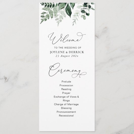 aquarelle verdure programme de mariage fleuri (Devant)