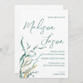 Aquarelle Vert algue Plage Mariage Invitations (Devant / Derrière)