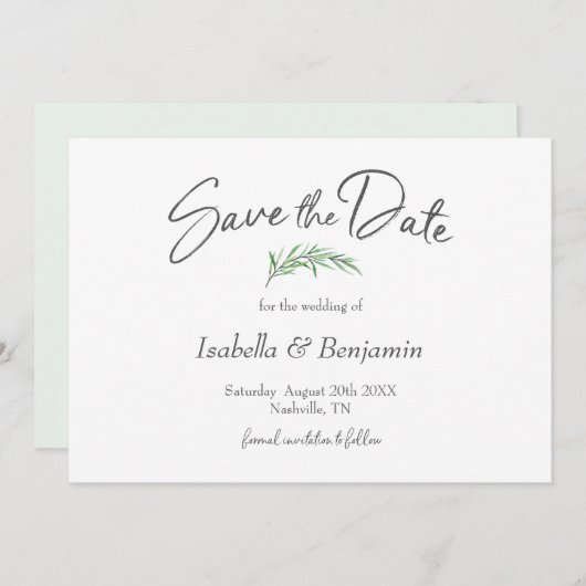 Aquarelle Vert Boho Enregistrer La Date Invitation (Devant / Derrière)