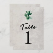 Aquarelle Vert Cactus Gris Mariage Numéro de table (Devant / Derrière)