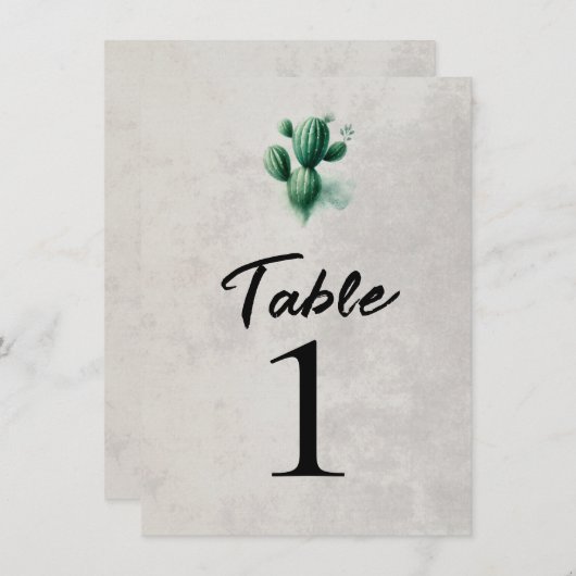 Aquarelle Vert Cactus Gris Mariage Numéro de table (Devant / Derrière)