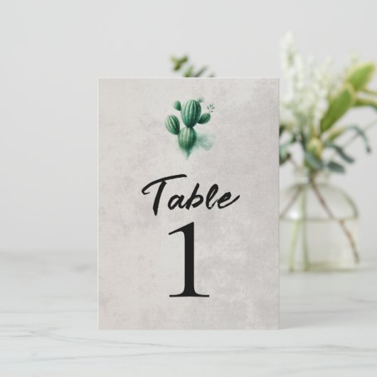 Aquarelle Vert Cactus Gris Mariage Numéro de table (Debout devant)