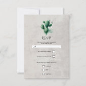 Aquarelle Vert Cactus Gris Réponse Mariage RSVP (Devant)