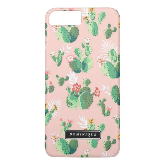 Aquarelle Vert Cactus Motif rose coque iphone (Dos)