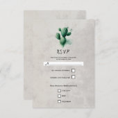 Aquarelle Vert Cactus Pierre Gris mariage RSVP (Devant / Derrière)
