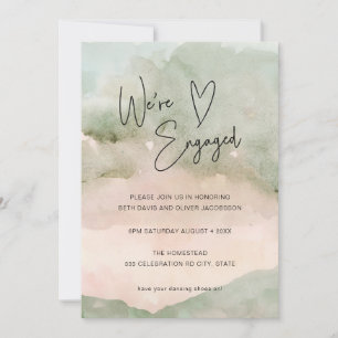 Aquarelle Vert Coeur rose Fiançailles Invitation