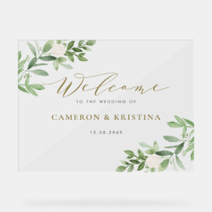 Aquarelle vert et fleurs blanches Mariage