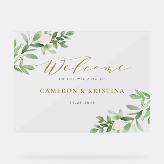 Aquarelle vert et fleurs blanches Mariage (Recto)