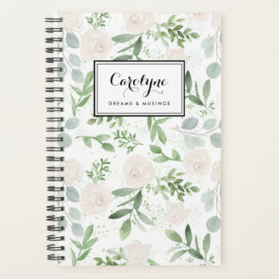 Aquarelle vert et fleurs blanches Motif