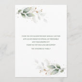 Aquarelle Vert Feuillage Croix Baptême Menu (Dos)