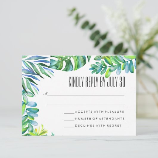 Aquarelle Vert Feuille Verdure Mariage RSVP (Debout devant)