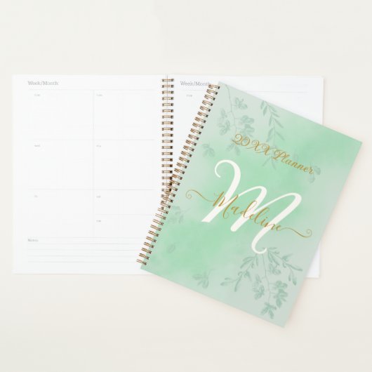 Aquarelle vert Feuilles Monogramme (Devant avec enveloppe)