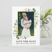 Aquarelle Vert Fleurs Enregistrer La Carte Date (Debout devant)