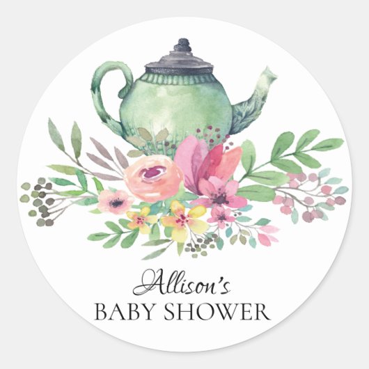 Aquarelle Vert Floral Baby Tea Party Sticker (Devant)