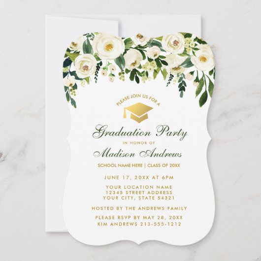 Aquarelle Vert Floral Graduation Invitation B (Devant)