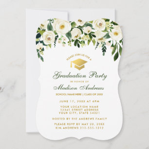 Aquarelle Vert Floral Graduation Invitation B