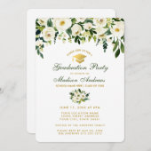 Aquarelle Vert Floral Graduation Party Invitation  (Devant / Derrière)