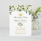 Aquarelle Vert Floral Graduation Party Invitation  (Debout devant)