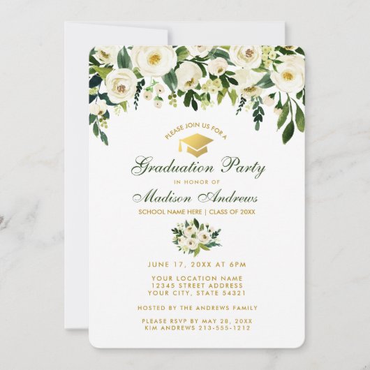 Aquarelle Vert Floral Graduation Party Invitation  (Devant)
