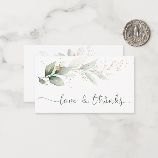 Aquarelle Vert Or Feuillage Merci Carte Note (Devant/Arrière en situation)