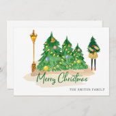 Aquarelle Vert or Noël Arbres de Noël Carte de vac (Devant / Derrière)