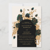 aquarelle vert or roses Faire-part de mariage (Devant)