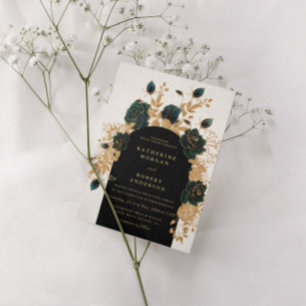 aquarelle vert or roses Faire-part de mariage