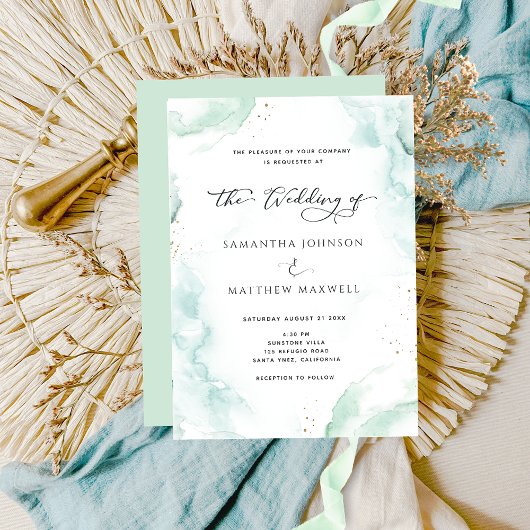 Aquarelle vert pâle Mariage Invitation moderne